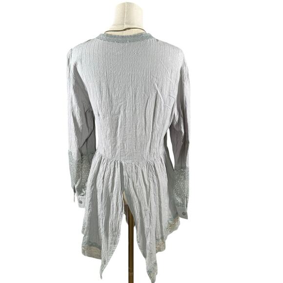 POL Cotton Lace Button Front Tunic Top Gray | Peasant Boho Blouse | Small - Picture 4 of 12